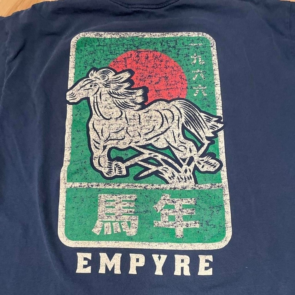 Empyre Mens T-Shirt Horse Graphic Asian Style Large Navy Blue